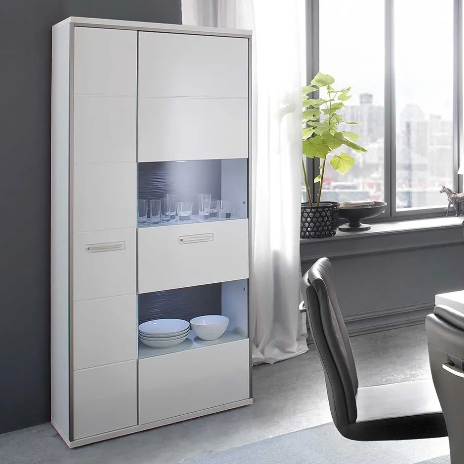 Wohnen Wohnwand Vitrine Tacroma in Hochglanz Weiß