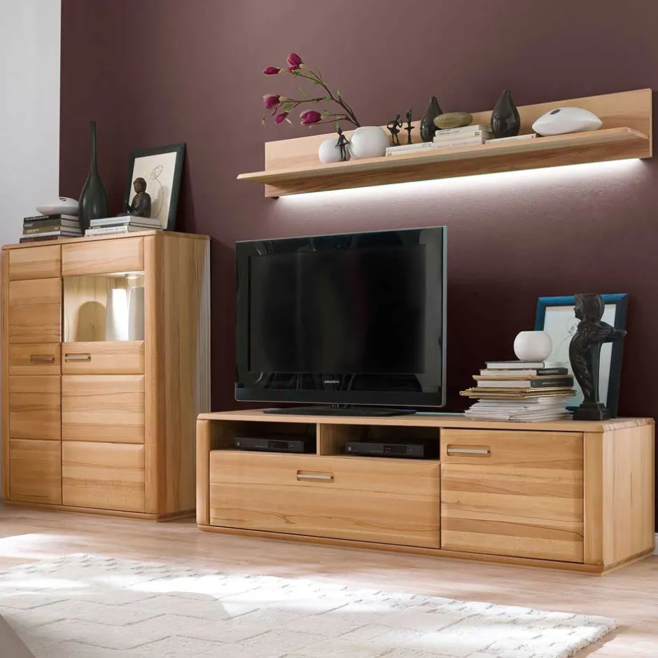 Wohnen Wohnzimmer Anbauwand Athias aus Kernbuche (dreiteilig)