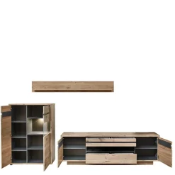Wohnen Wohnzimmer Anbauwand Holz Look - Zelio (dreiteilig)