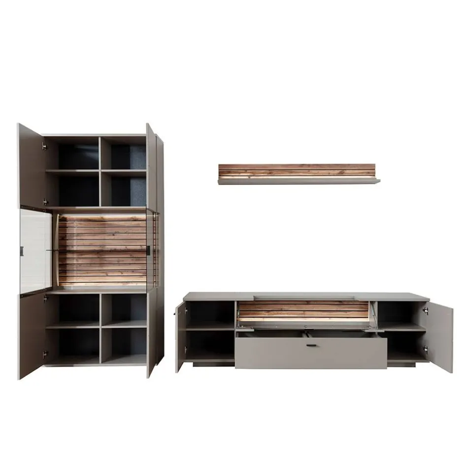 Wohnzimmer Anbauwand in Grau - Teorina (dreiteilig)^Wohnen Discount