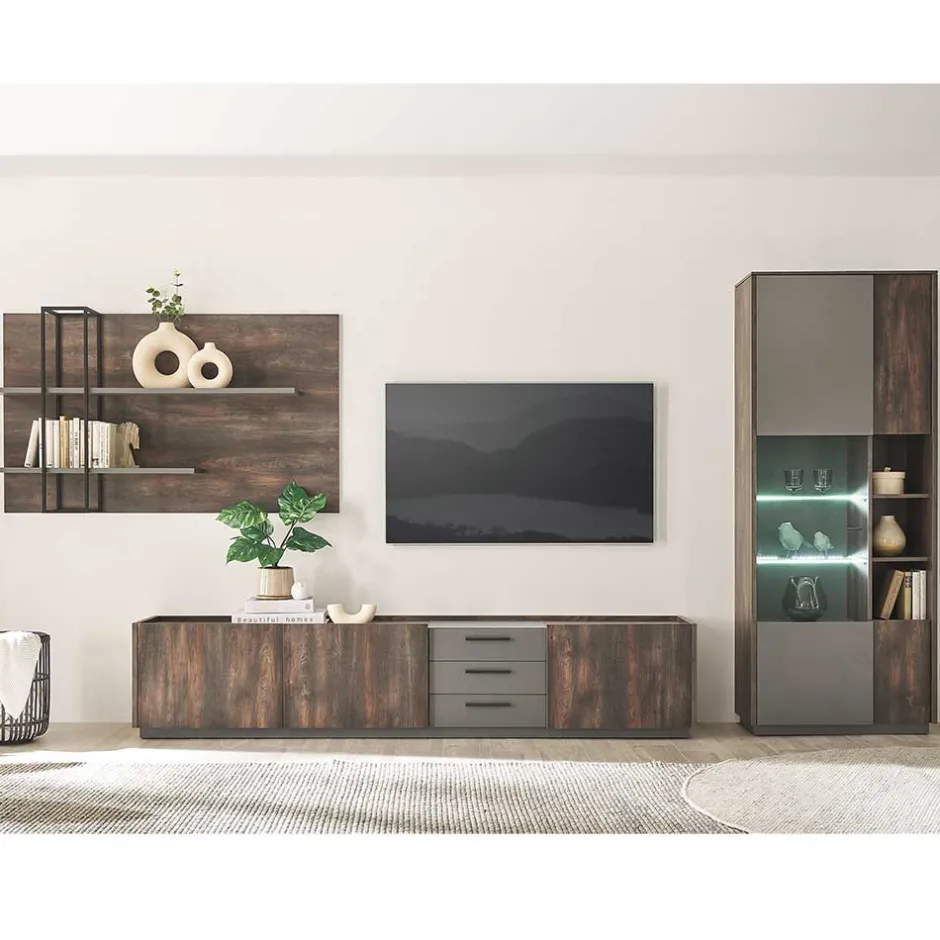 Wohnzimmer Anbauwand Möbel-Kombi - Mundo (dreiteilig)^Wohnen Outlet