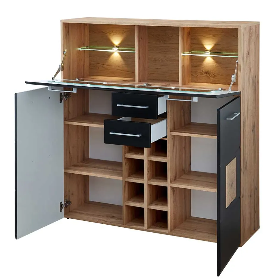 Wohnen Wohnzimmer Barschrank in Schwarz & Wildeiche - Kandu