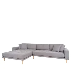 Wohnen Wohnzimmer Ecksofa in Hellgrau mit Buche - Lelyo