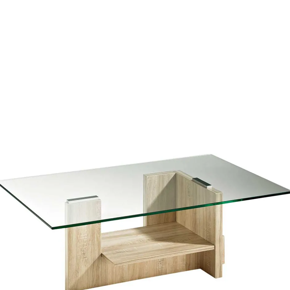 Wohnzimmer Glastisch auf Säulengestell mit Ablage - Durense^Wohnen Best