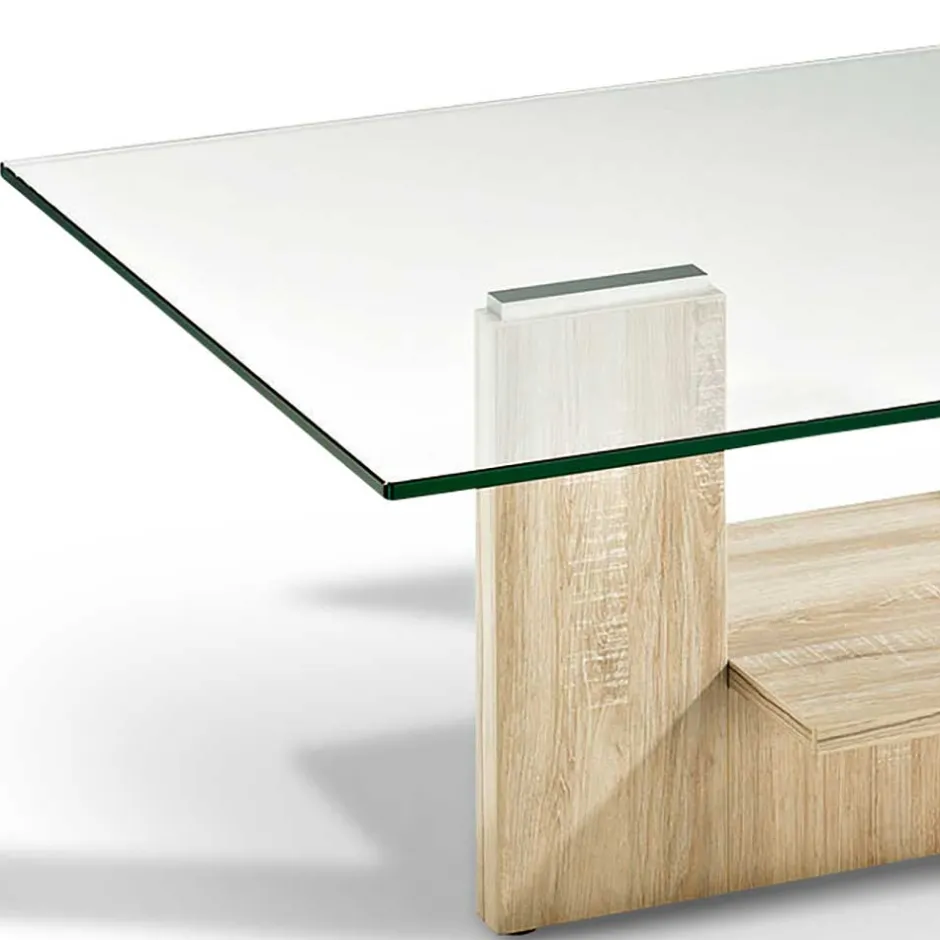 Wohnzimmer Glastisch auf Säulengestell mit Ablage - Durense^Wohnen Best