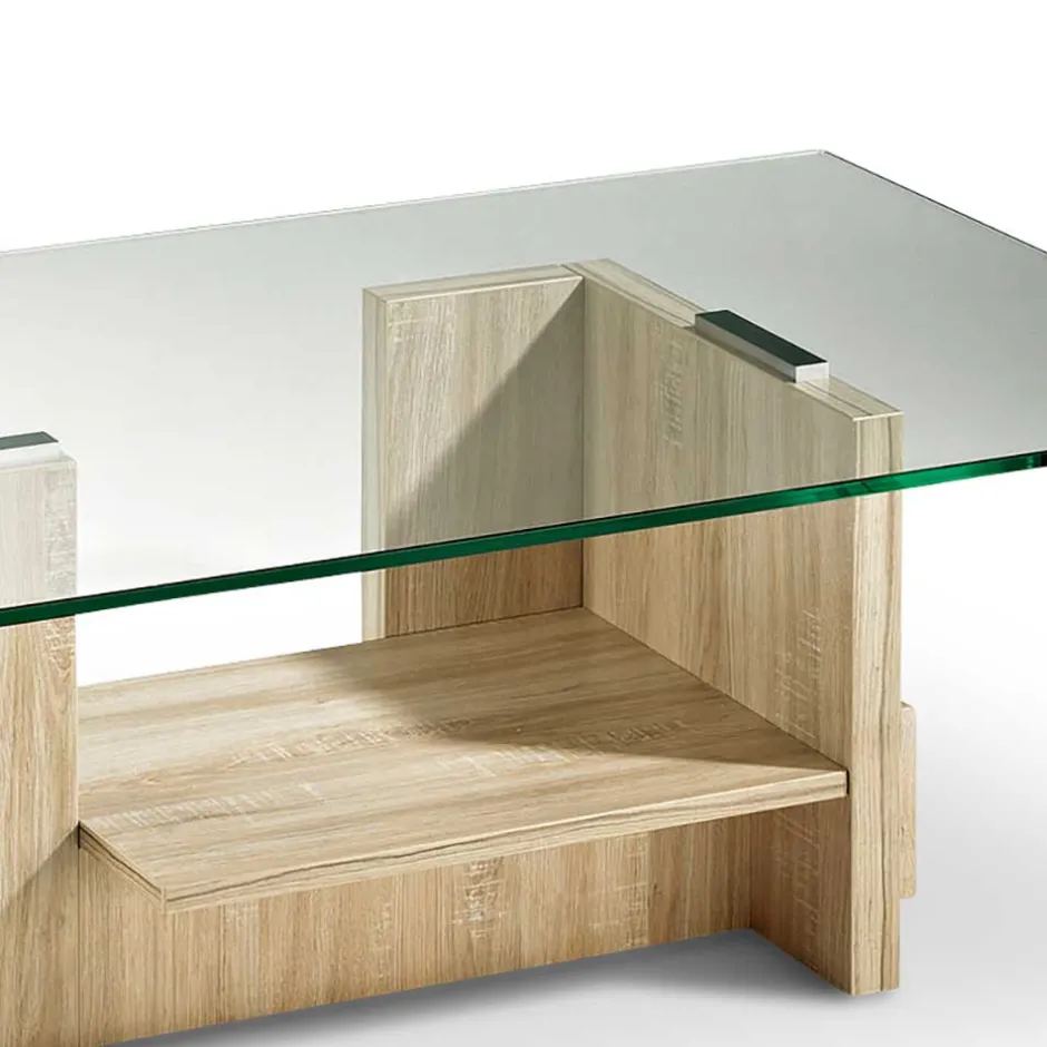 Wohnzimmer Glastisch auf Säulengestell mit Ablage - Durense^Wohnen Best