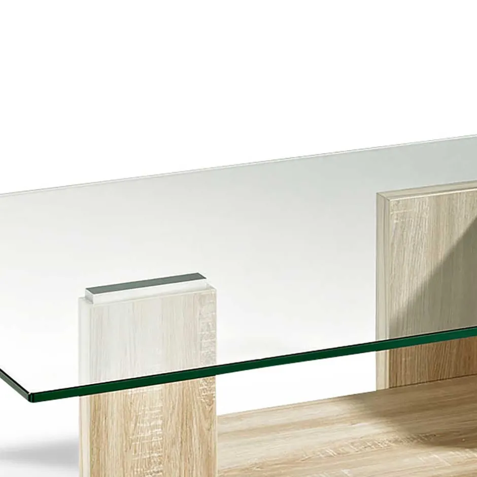 Wohnzimmer Glastisch auf Säulengestell mit Ablage - Durense^Wohnen Best