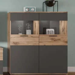 Wohnzimmer Highboard mit Glaseinsätzen - Lucios^Wohnen