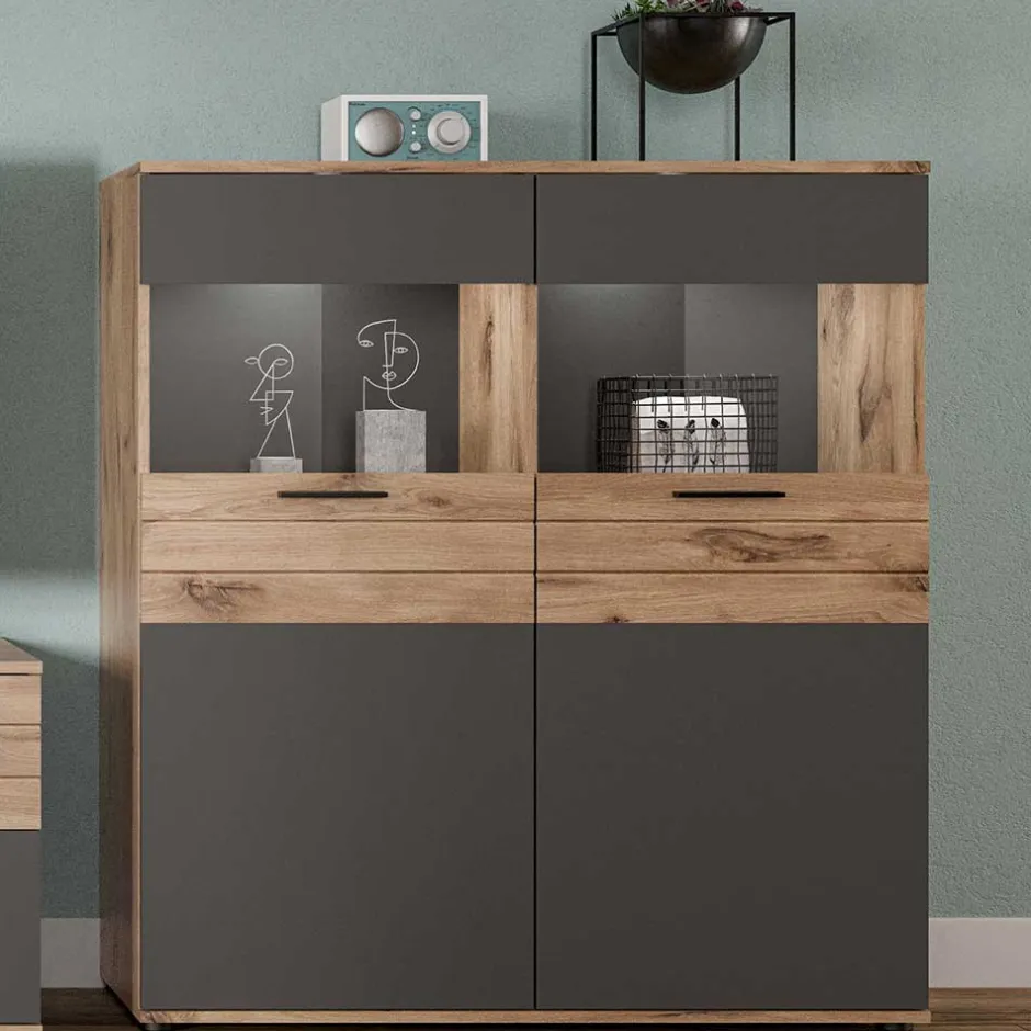 Wohnzimmer Highboard mit Glaseinsätzen - Lucios^Wohnen