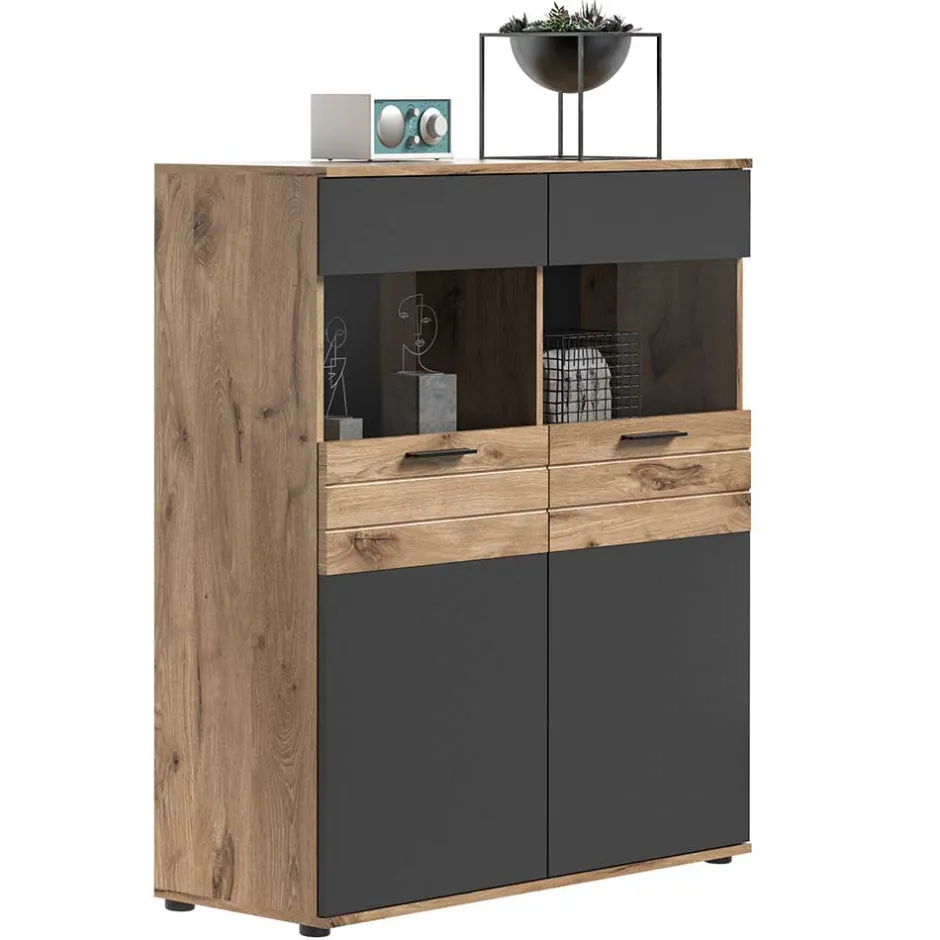 Wohnzimmer Highboard mit Glaseinsätzen - Lucios^Wohnen
