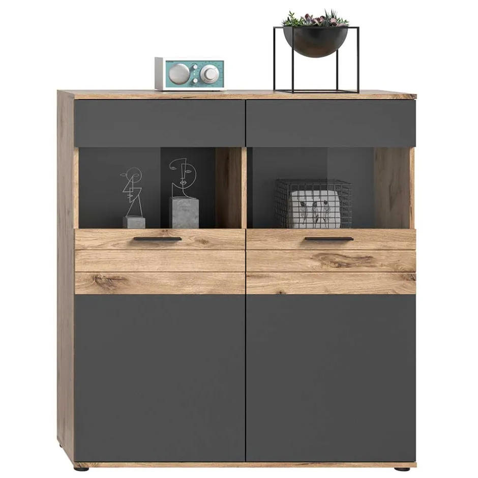 Wohnzimmer Highboard mit Glaseinsätzen - Lucios^Wohnen