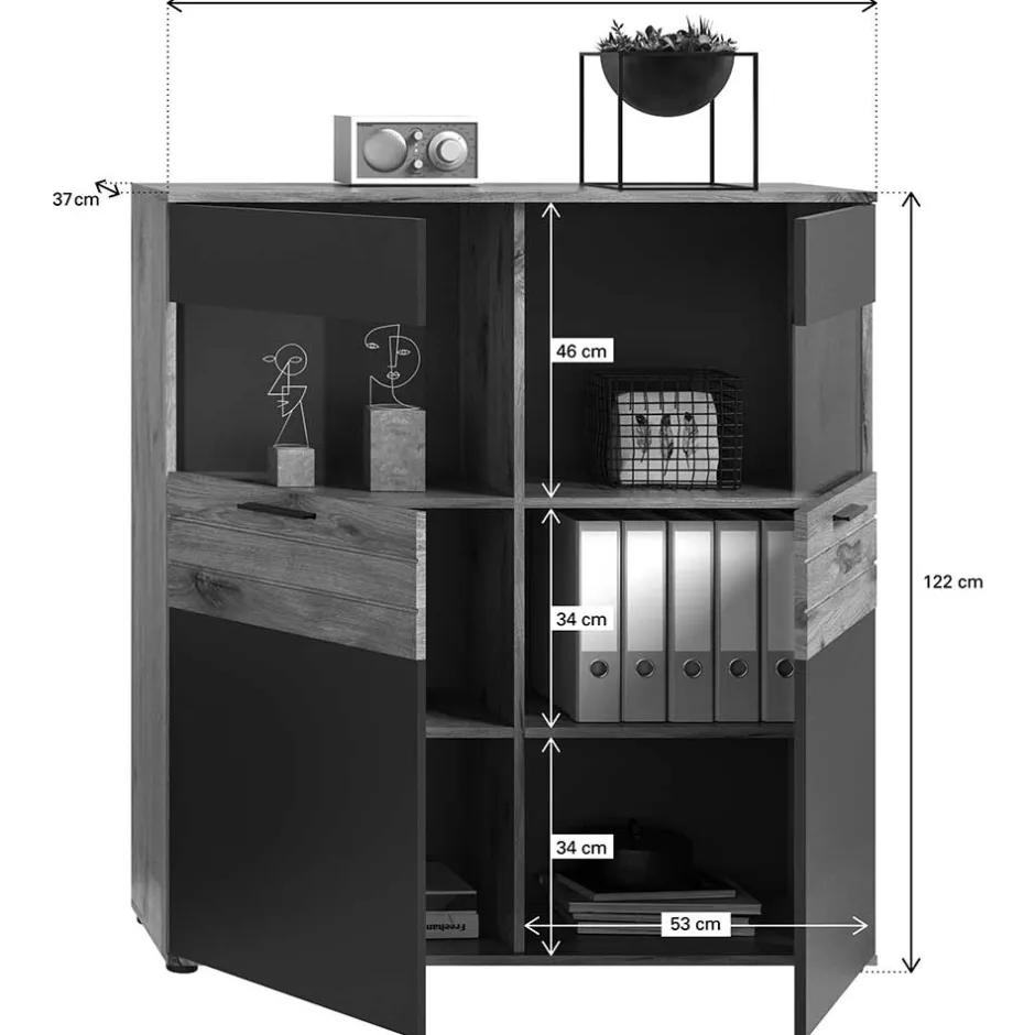Wohnzimmer Highboard mit Glaseinsätzen - Lucios^Wohnen