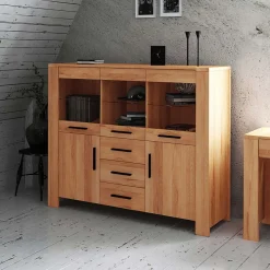 Wohnzimmer Highboard Mosniak aus Kernbuche Massivholz^Wohnen Discount