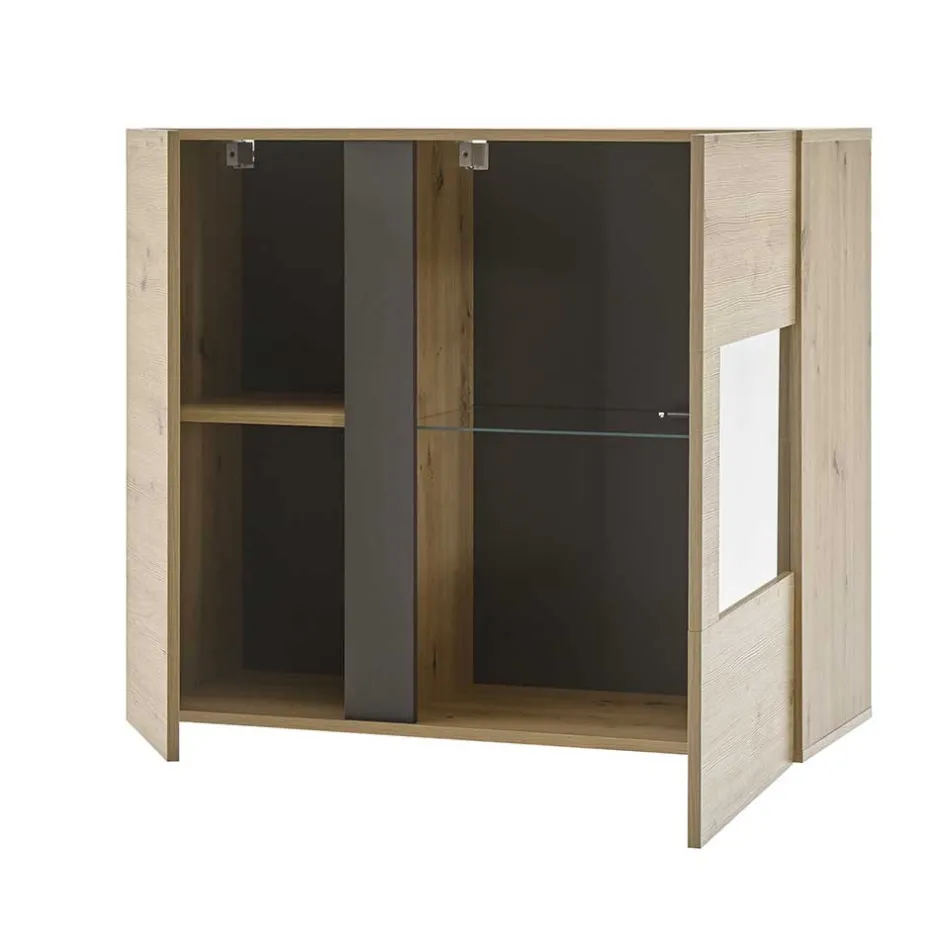 Wohnen Wohnzimmer Hängeschrank mit Glas Einsatz 2-türig - Lairian