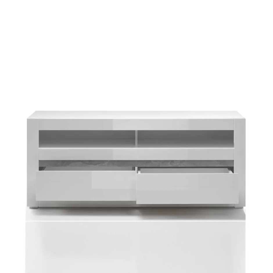 Wohnen Wohnzimmer Möbel Programm in Hochglanz Weiß Mextra mit Beton Dekpr (vierteilig)