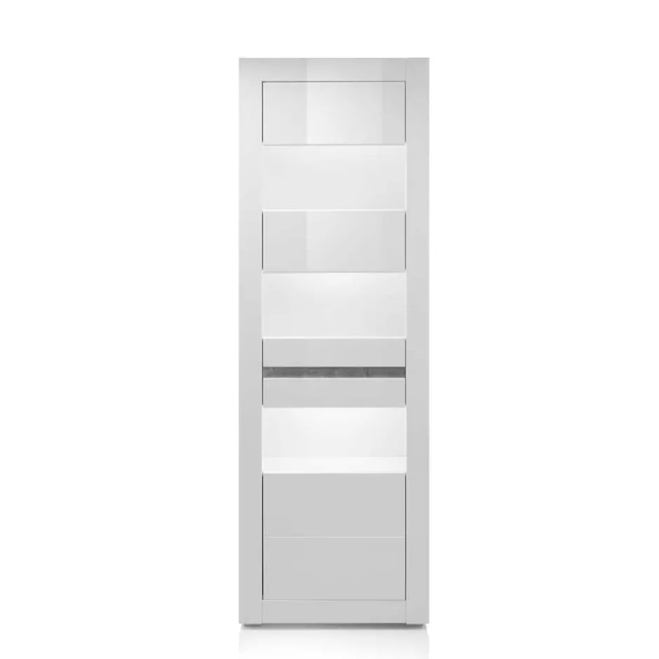 Wohnen Wohnzimmer Möbel Programm in Hochglanz Weiß Mextra mit Beton Dekpr (vierteilig)