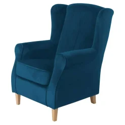 Wohnzimmer Ohrensessel aus Samtvelours in Petrol - Torabus^Wohnen Discount