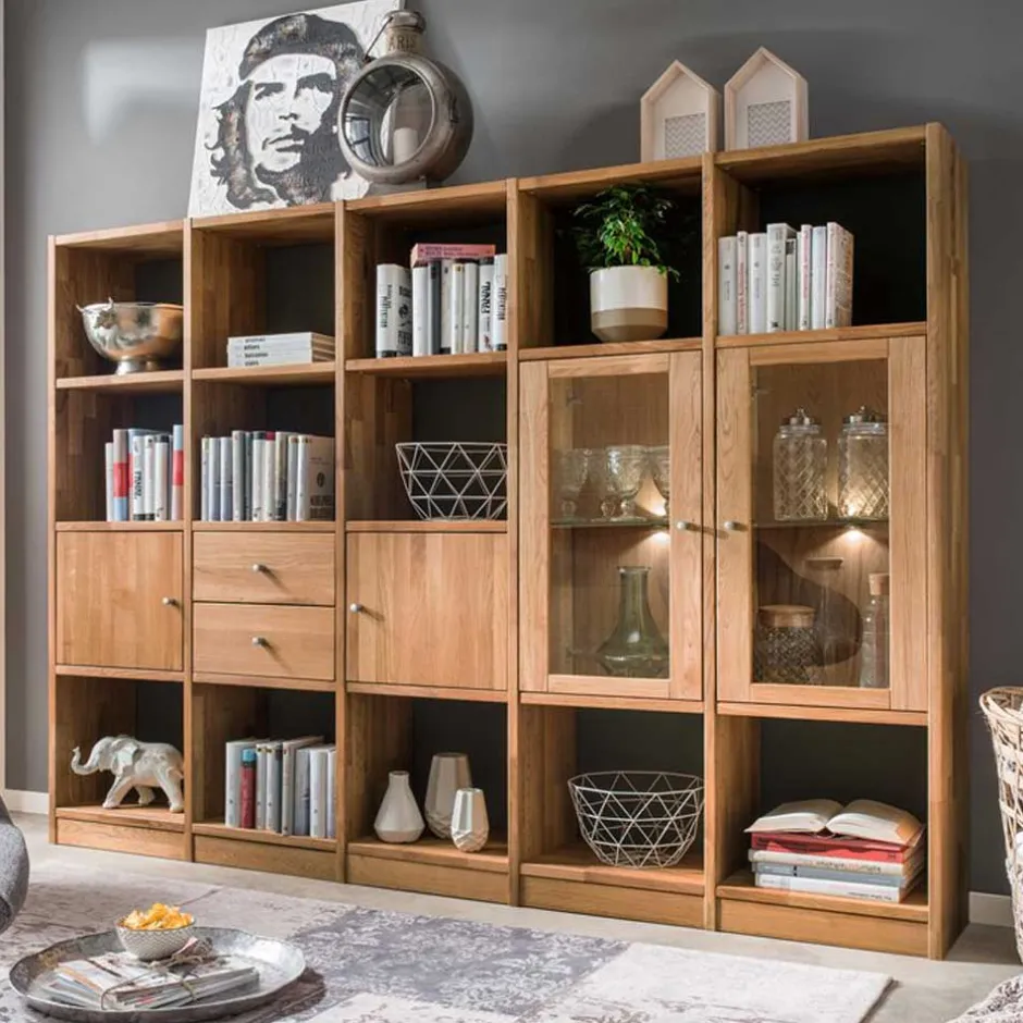 Wohnen Wohnzimmer Regalwand Levronia aus Wildeiche Massivholz