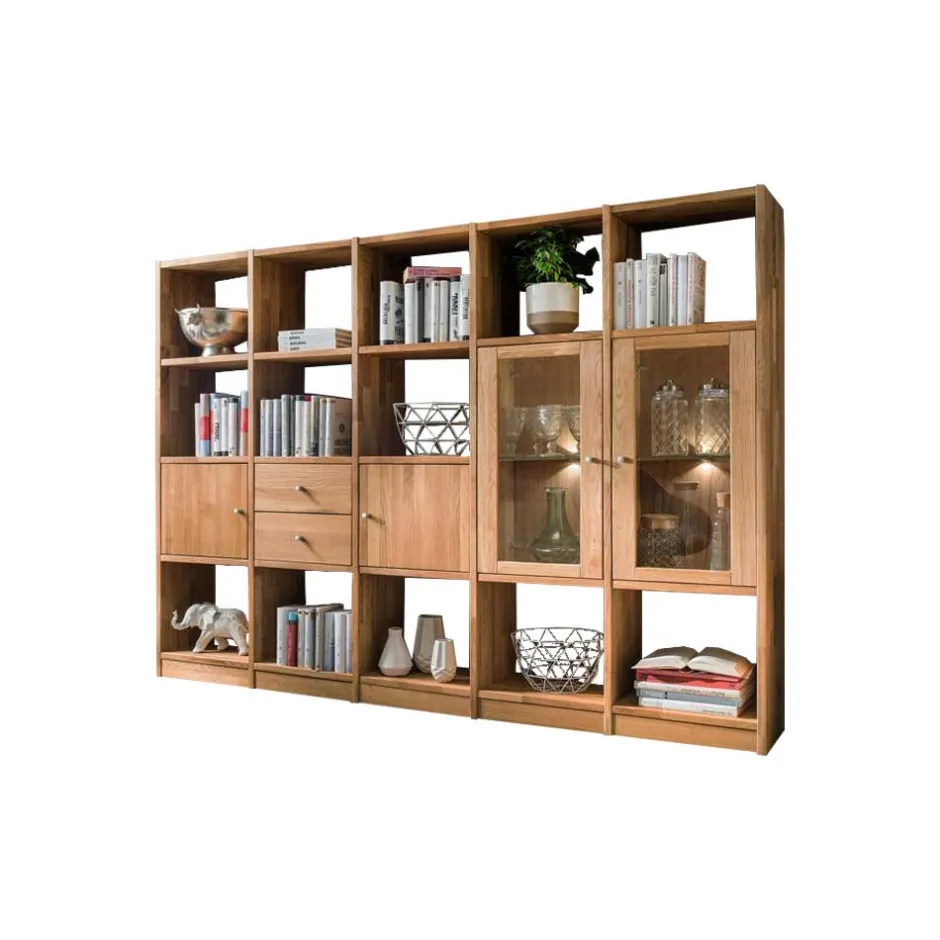 Wohnen Wohnzimmer Regalwand Levronia aus Wildeiche Massivholz