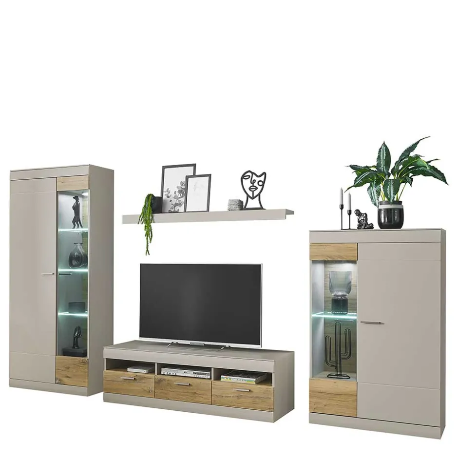 Wohnzimmer Schrank Set in Hellgrau & Zinneiche - Lioscas (vierteilig)^Wohnen New