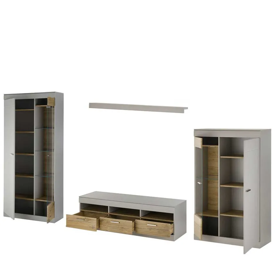 Wohnzimmer Schrank Set in Hellgrau & Zinneiche - Lioscas (vierteilig)^Wohnen New