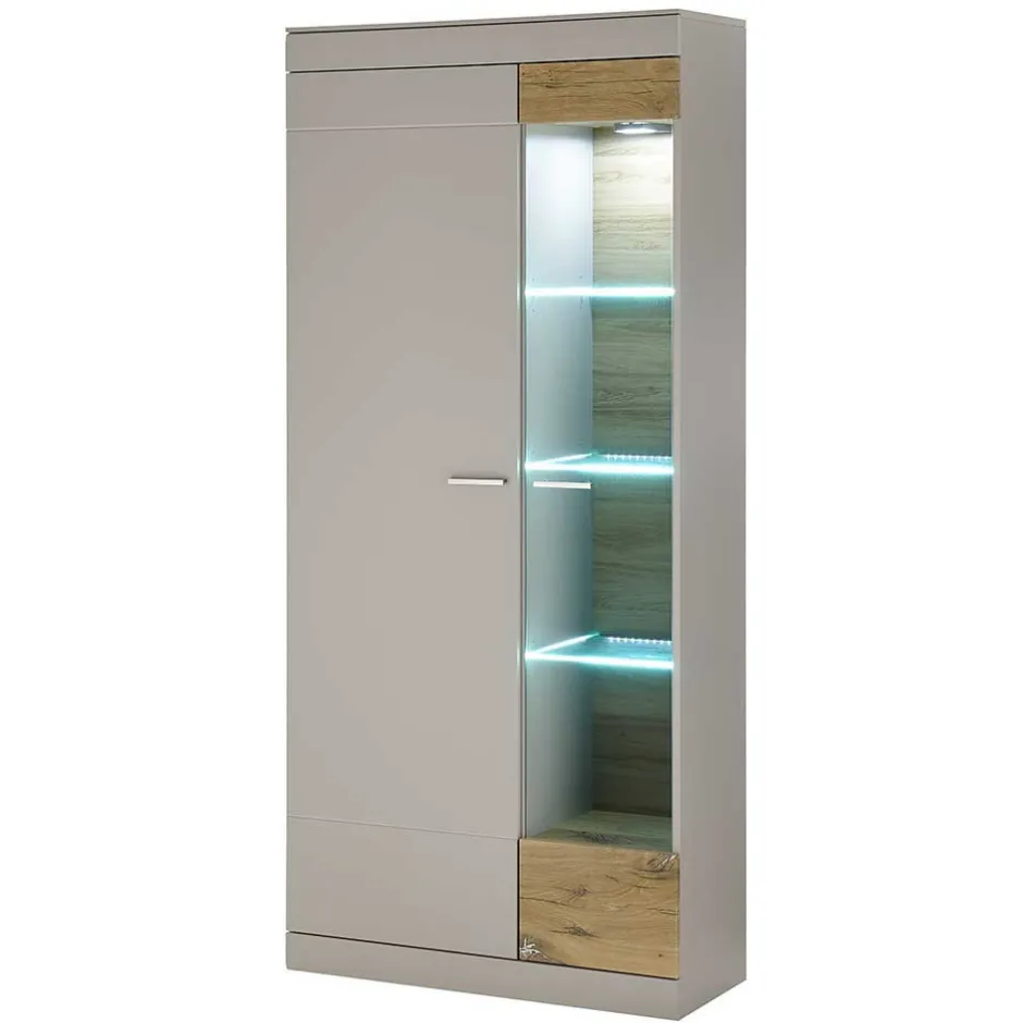 Wohnzimmer Schrank Set in Hellgrau & Zinneiche - Lioscas (vierteilig)^Wohnen New