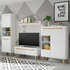 Wohnen Wohnzimmer Schrankset im Skandi Design - Ginko (vierteilig)