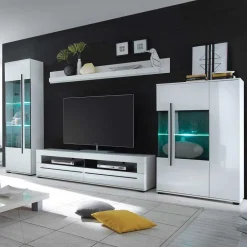 Wohnzimmer Schrankwand Eila in Hochglanz Weiß (vierteilig)^Wohnen