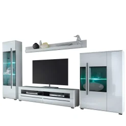 Wohnzimmer Schrankwand Eila in Hochglanz Weiß (vierteilig)^Wohnen
