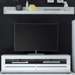 Wohnzimmer Schrankwand Eila in Hochglanz Weiß (vierteilig)^Wohnen