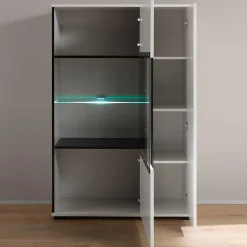 Wohnzimmer Schrankwand Eila in Hochglanz Weiß (vierteilig)^Wohnen