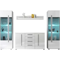 Wohnen Wohnzimmer Schrankwand Jetongos in Weiß Hochglanz (vierteilig)