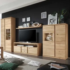 Wohnzimmer Schrankwand Smonia aus Wildeiche hell (vierteilig)^Wohnen New