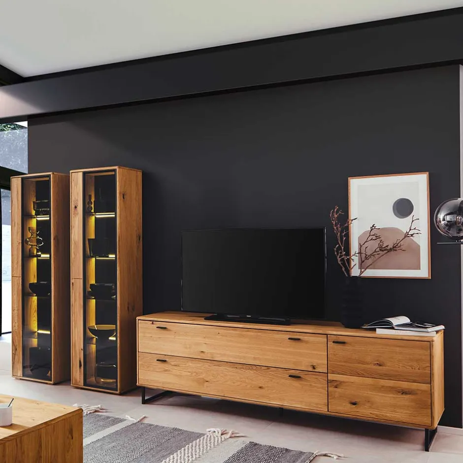 Wohnen Wohnzimmer Schränke aus Wildeiche & Metall - Flacona (dreiteilig)