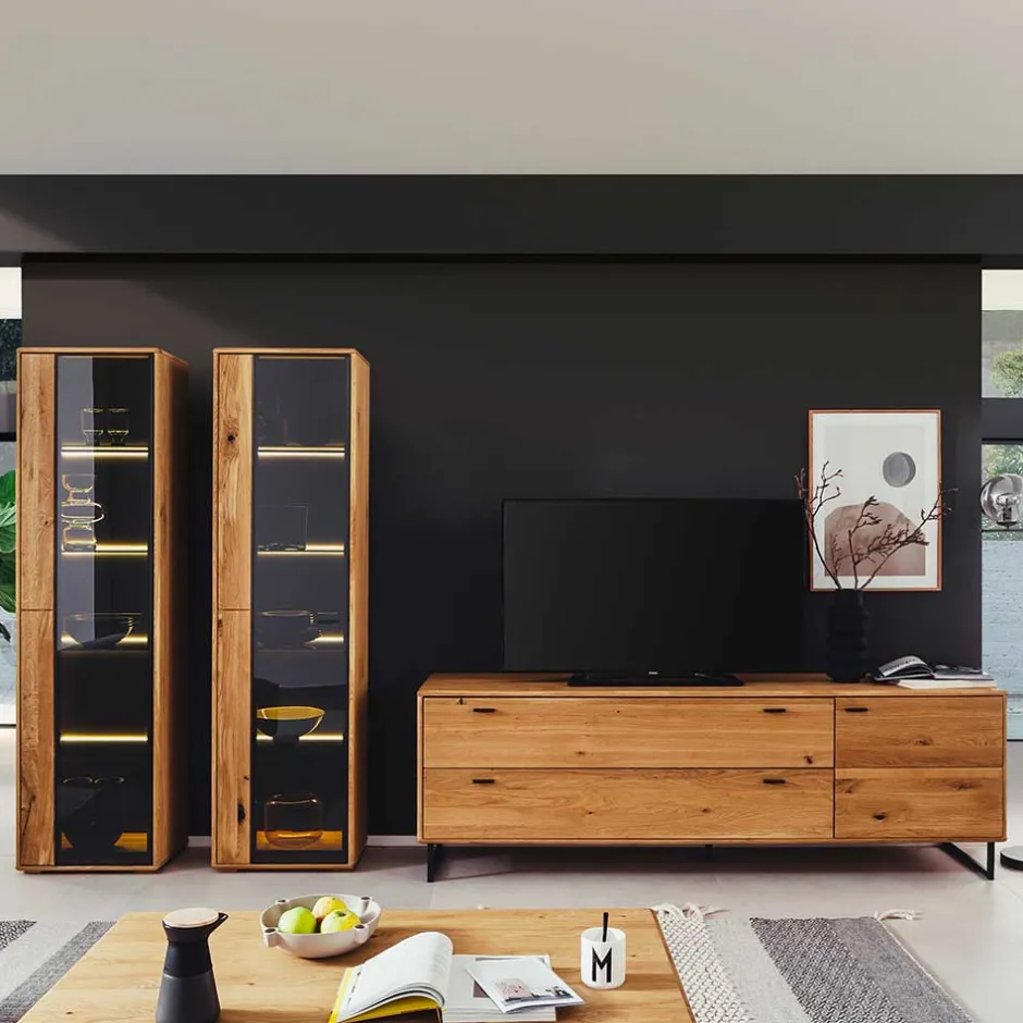 Wohnen Wohnzimmer Schränke aus Wildeiche & Metall - Flacona (dreiteilig)