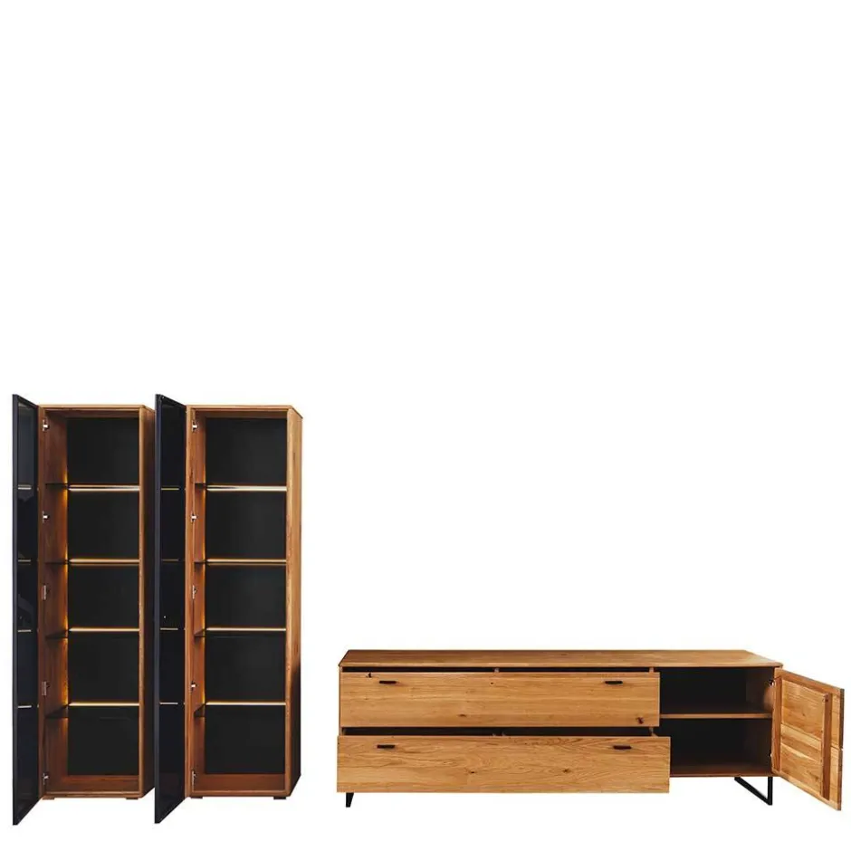 Wohnen Wohnzimmer Schränke aus Wildeiche & Metall - Flacona (dreiteilig)