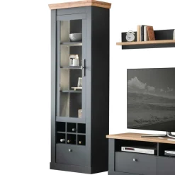 Wohnen Wohnzimmer TV Wohnwand in Grau mit Wildeiche - Lionel (vierteilig)