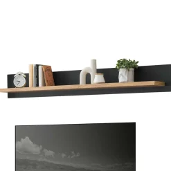 Wohnen Wohnzimmer TV Wohnwand in Grau mit Wildeiche - Lionel (vierteilig)