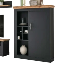 Wohnen Wohnzimmer TV Wohnwand in Grau mit Wildeiche - Lionel (vierteilig)