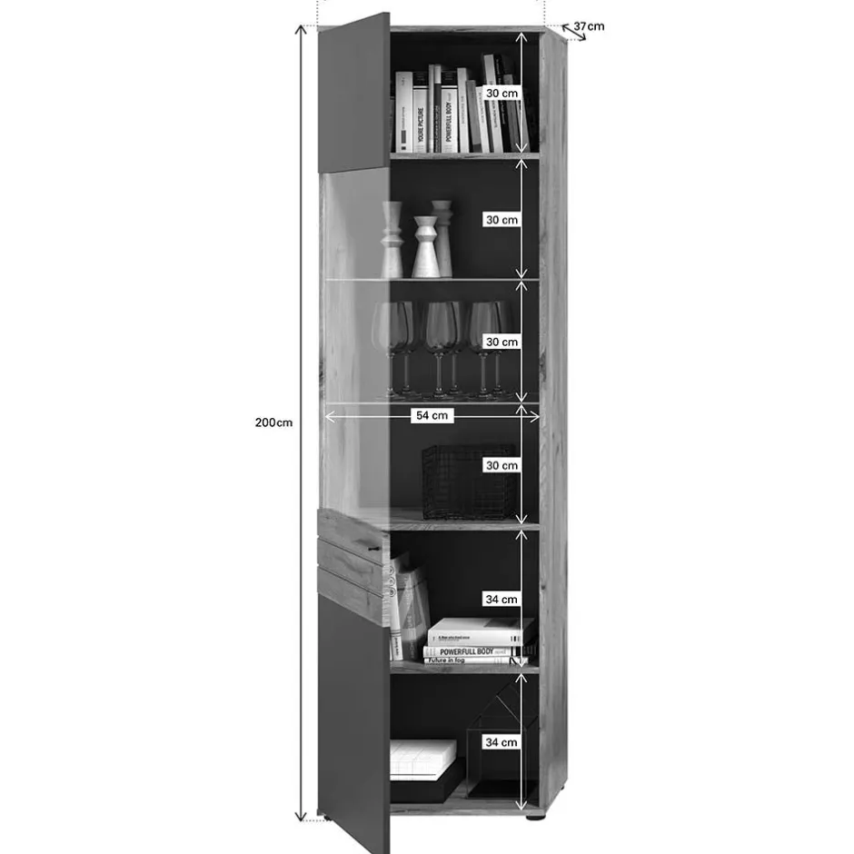 Wohnen Wohnzimmer Vitrinenschrank in der Größe 57x200x37 cm - Lucios