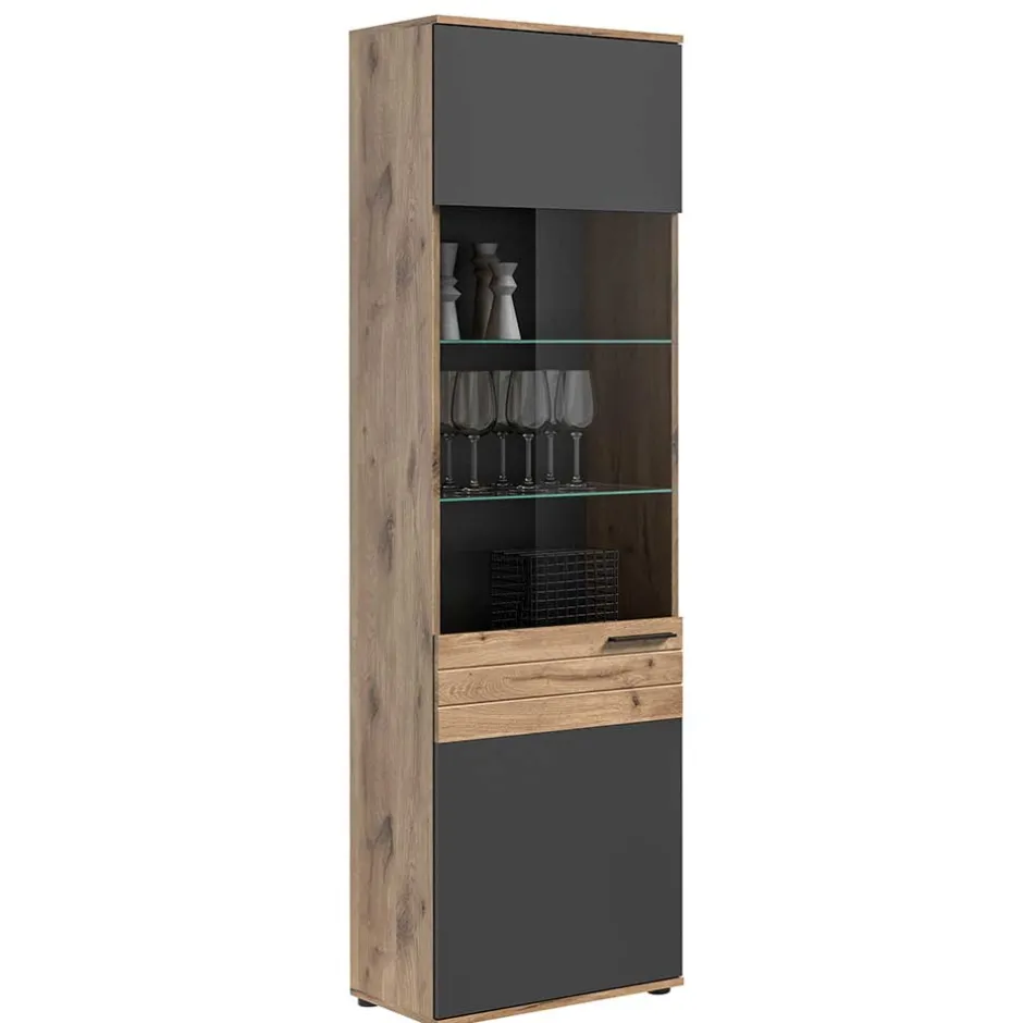 Wohnen Wohnzimmer Vitrinenschrank in der Größe 57x200x37 cm - Lucios