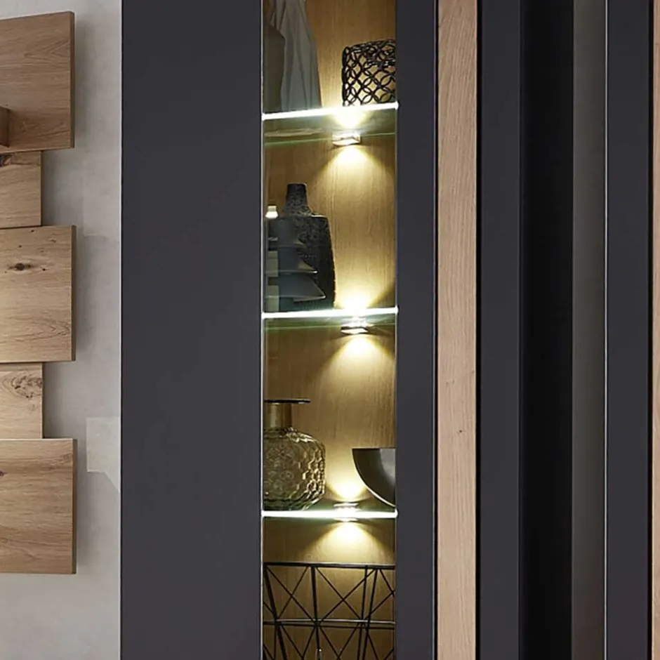 Wohnen Wohnzimmer Wandvitrine in Dunkelgrau - Svanjon