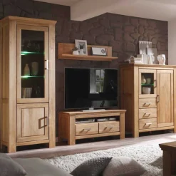 Wohnzimmer Wohnwand Ladressa aus Wildeiche geölt und gewachst (vierteilig)^Wohnen Discount