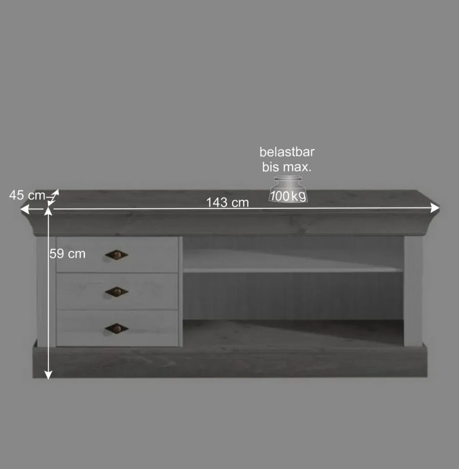 Wohnzimmer Wohnwand Mirandesca in Weiß Grau teilmassiv (dreiteilig)^Wohnen