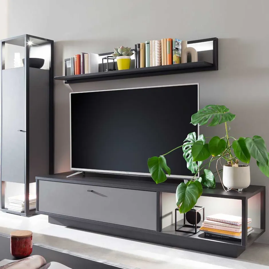 Wohnen Wohnzimmermöbel TV Wand in Grau - Ridona (dreiteilig)