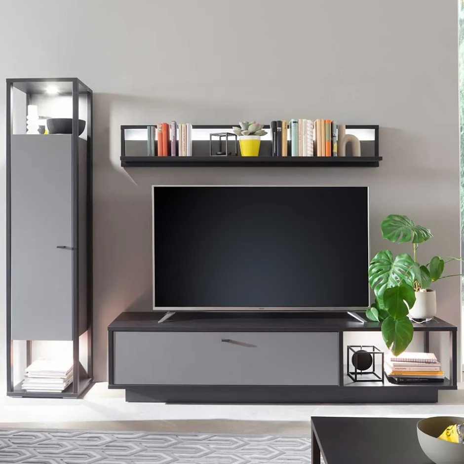 Wohnen Wohnzimmermöbel TV Wand in Grau - Ridona (dreiteilig)