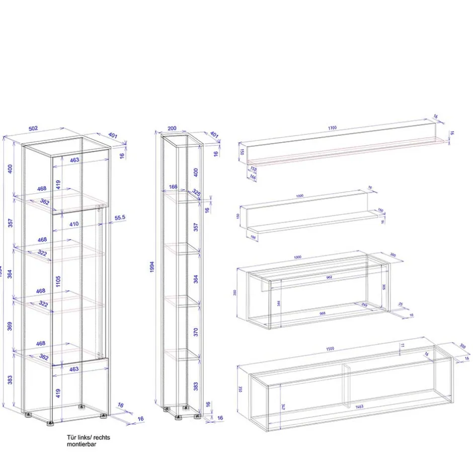 Wohnen Wohnzimmerschränke & Regale Kombi - Nonessia (sechsteilig)