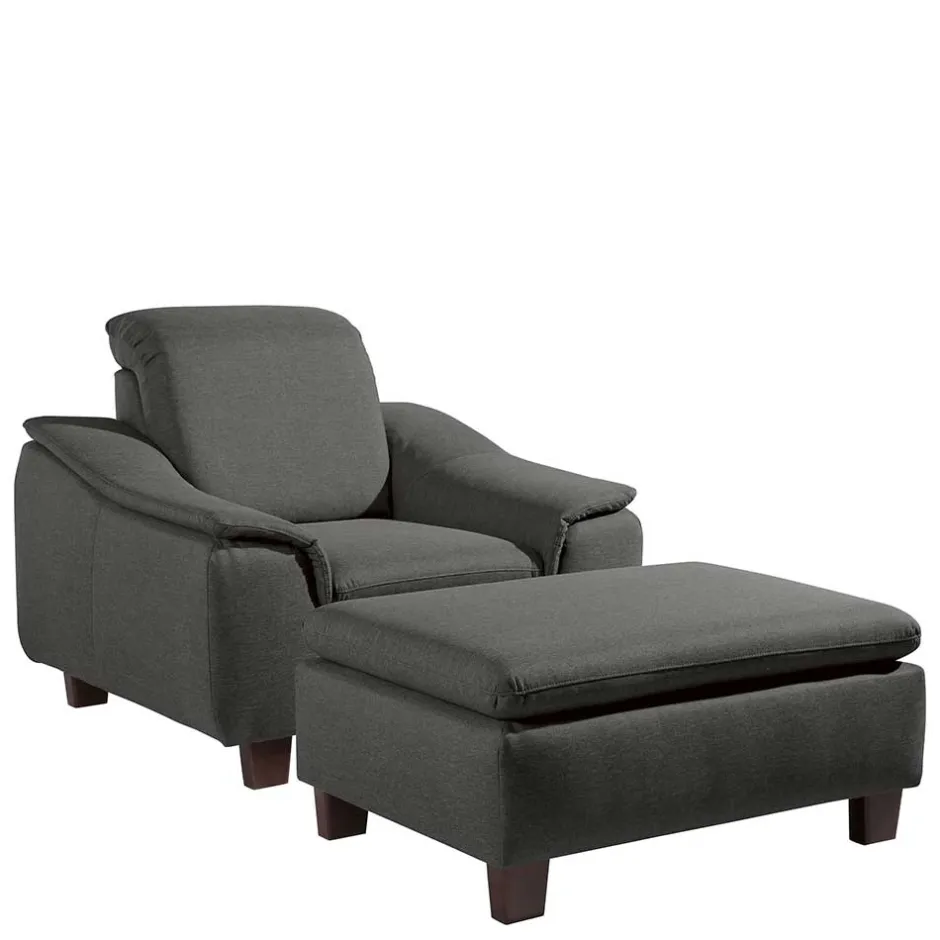 Wohnzimmersessel in Anthrazit und Nussbaum - Classimo^Wohnen Discount