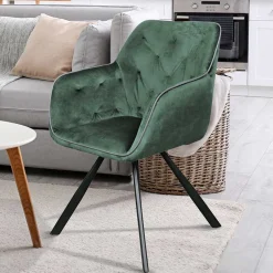 Wohnen Wohnzimmerstuhl mit Armlehnen in Grün Samt - Relindo