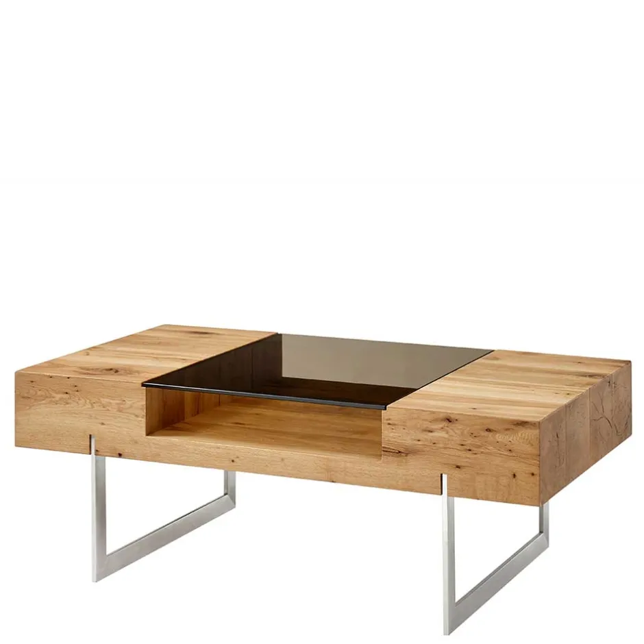 Wohnzimmertisch aus Rauchglas und Asteiche Furnier - Valjita^Wohnen